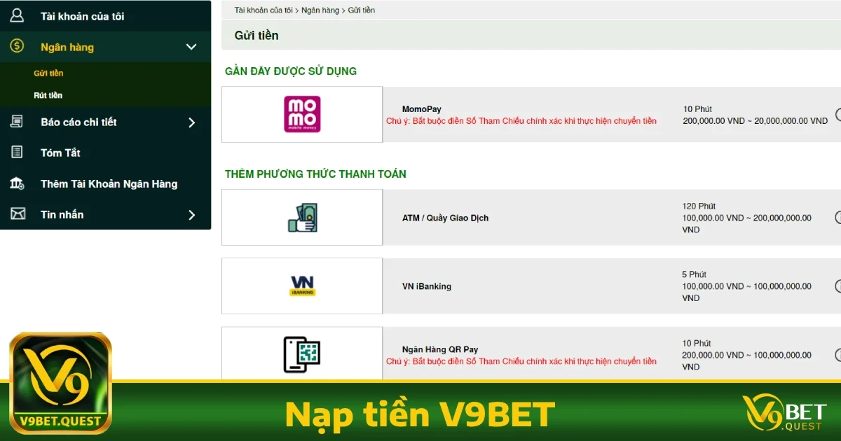 V9bet 28 Nạp Tiền Nhanh Chóng Với Nhiều Phương Thức Hỗ Trợ